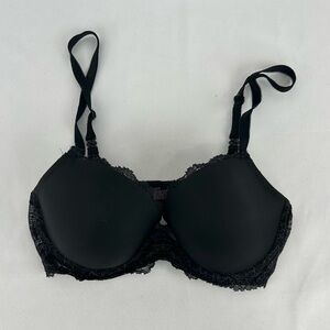 Victoria Secret Black Lace Bra Lined Demi Buste Double 32D